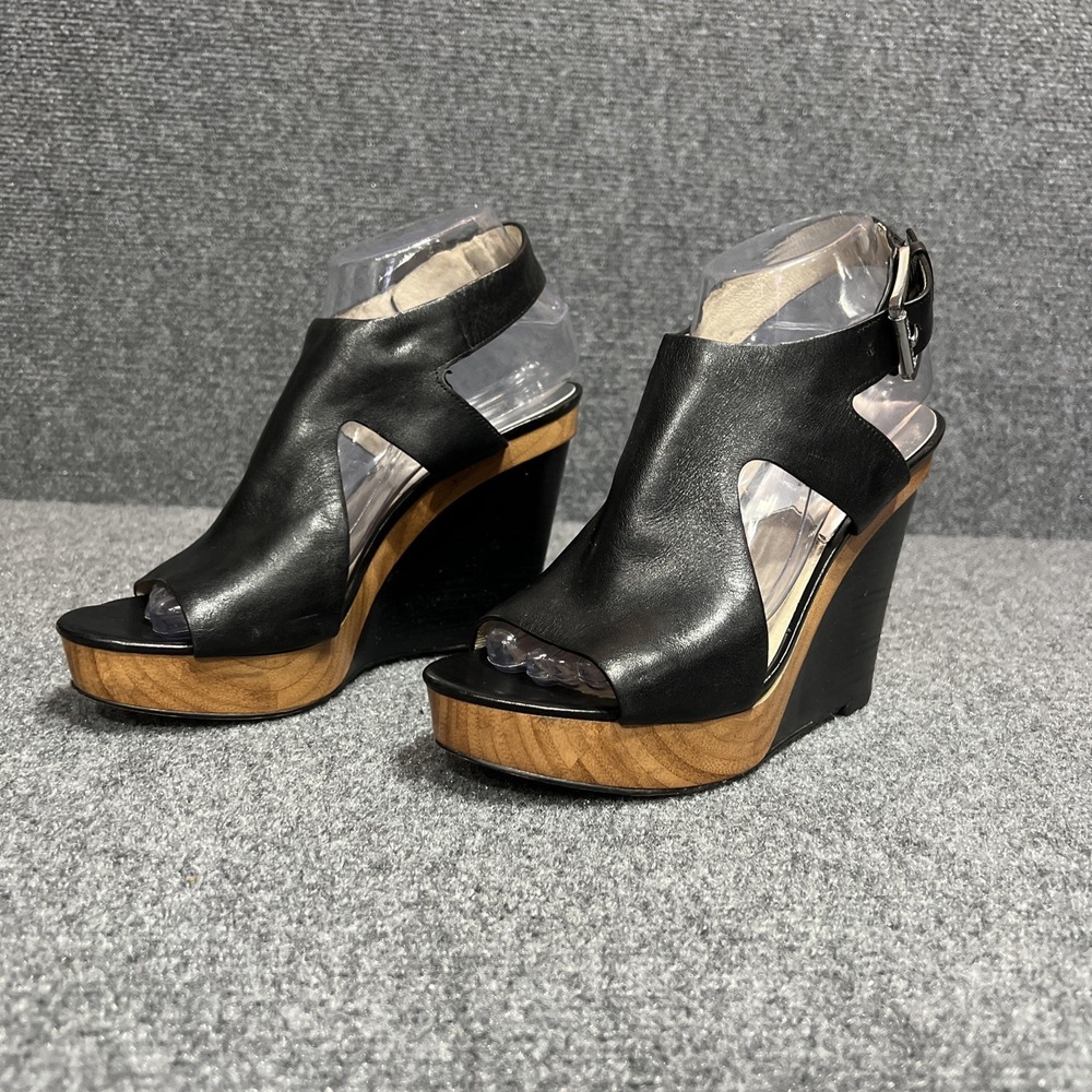 Michael Kors Josephine Black Leather Platform Wedge Sandals Women's Size 8